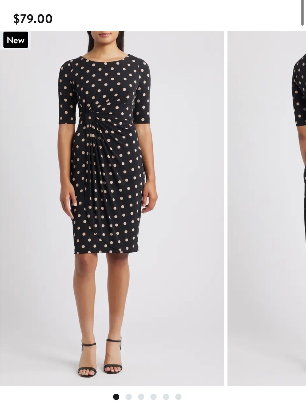 Black Polka Dot Twist-Front Sheath Dress - Black/Cream